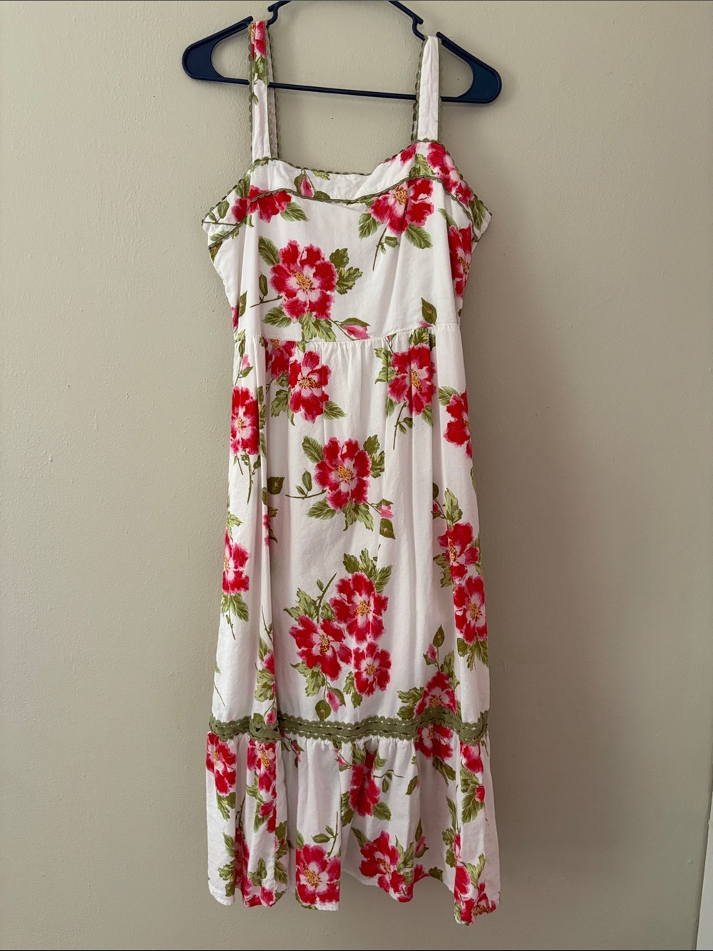 LC Lauren Conrad White Midi Dress with Red Floral Print